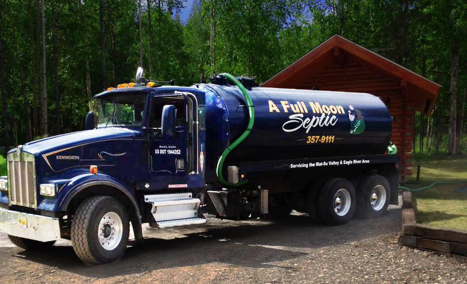 A Full Moon Septic pumping service truck in Wasilla Alaska